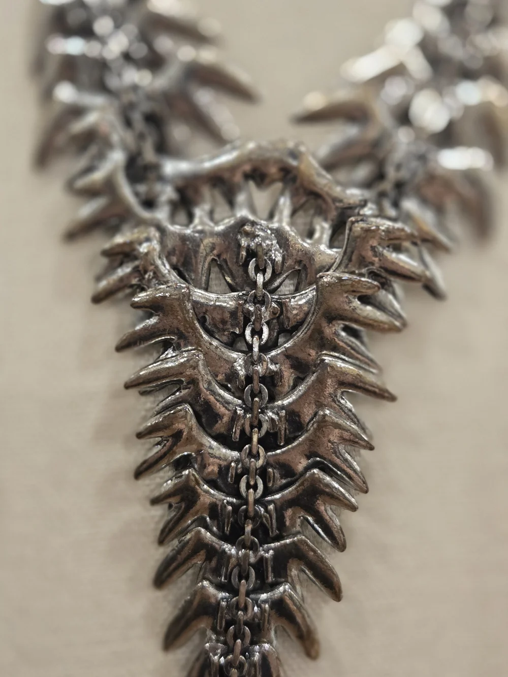 Silver Feather Cascade Statement Necklace - Reticulated